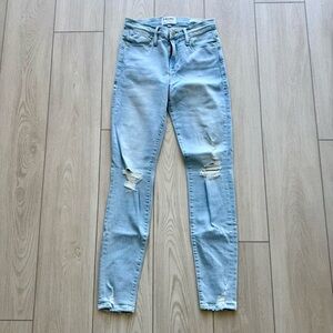 FRAME Le High Skinny Jeans | Light Wash Distressed | Size 25
